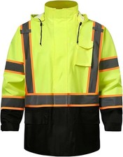 Hi Vis Safety Rain Jacket for Men, Construction Work Rain Gear Heavy Duty Class 