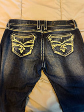 Rock Revival Women  s Dark Wash Blue Bootcut Denim Jeans 5-Pocket Embroidered