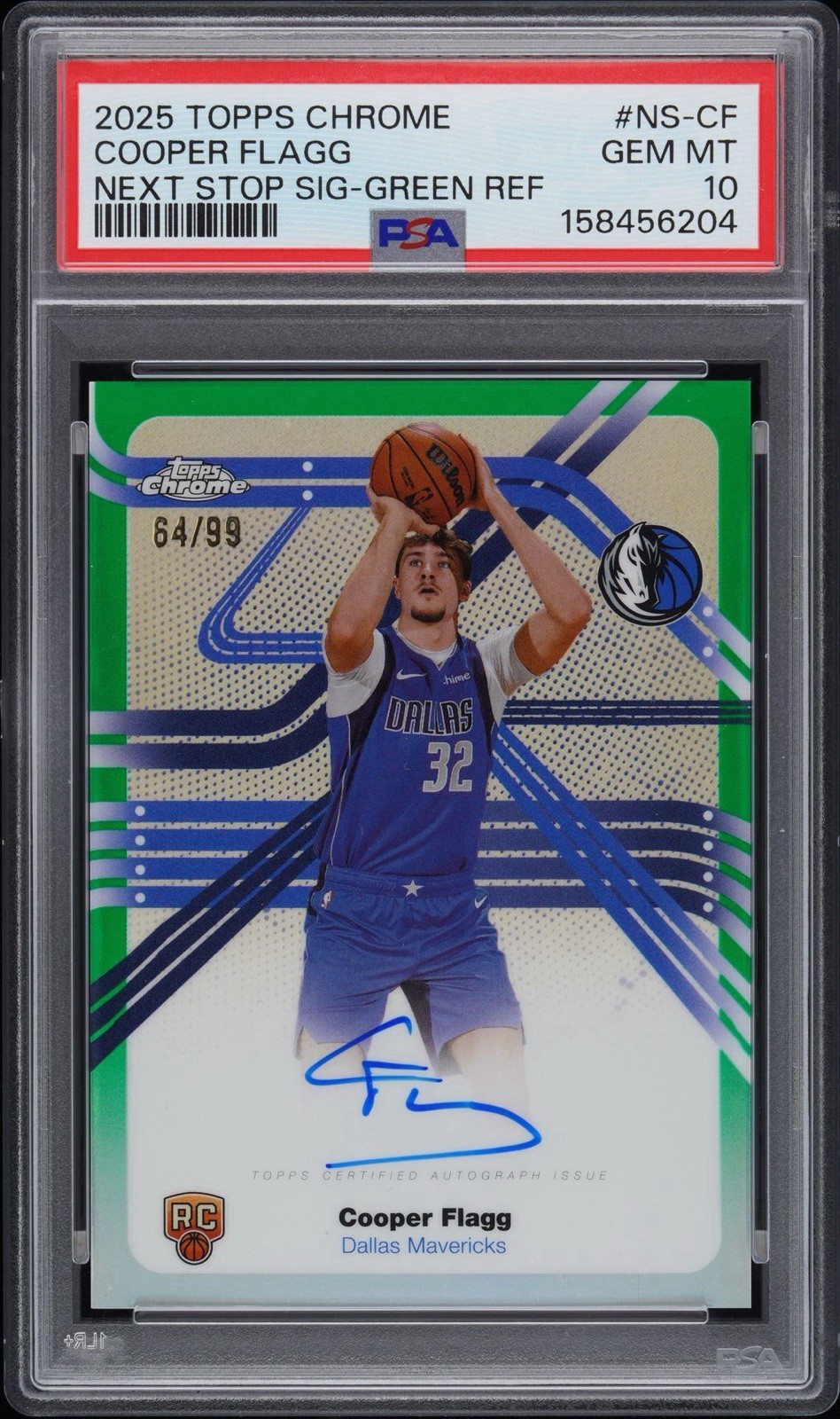 2025-26 Topps Chrome Cooper Flagg Rookie RC Next Stop Sig Green /99 Auto PSA 10