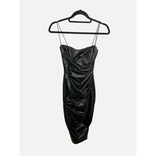 Nookie Women's Posse Faux Leather Midi Dress Back Zip Ruched Front Black Size XS