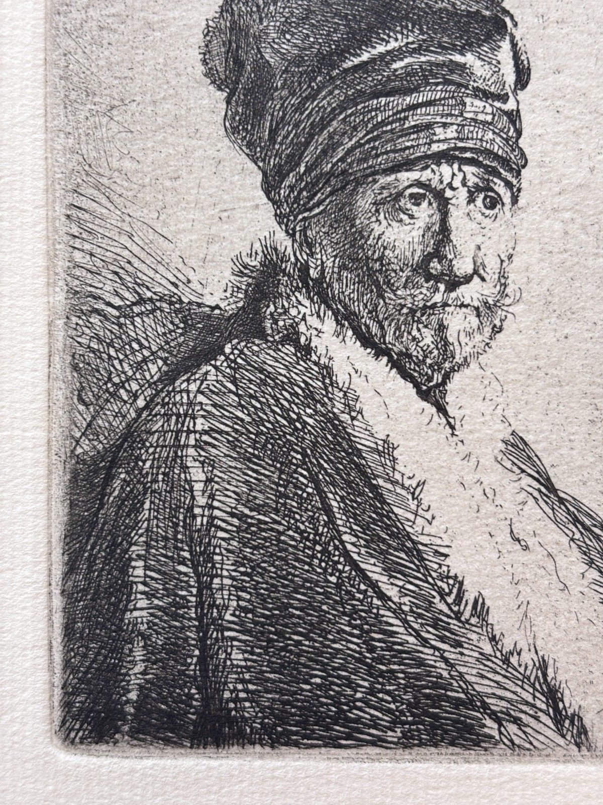 REMBRANDT  "Man w High Cap" Millennium Edition Etching (COA and Appraisal $2k+)