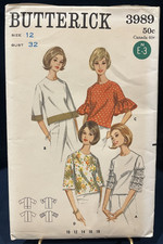 Vintage 1966 Misses' Blouse In Four Versions Butterick 3989