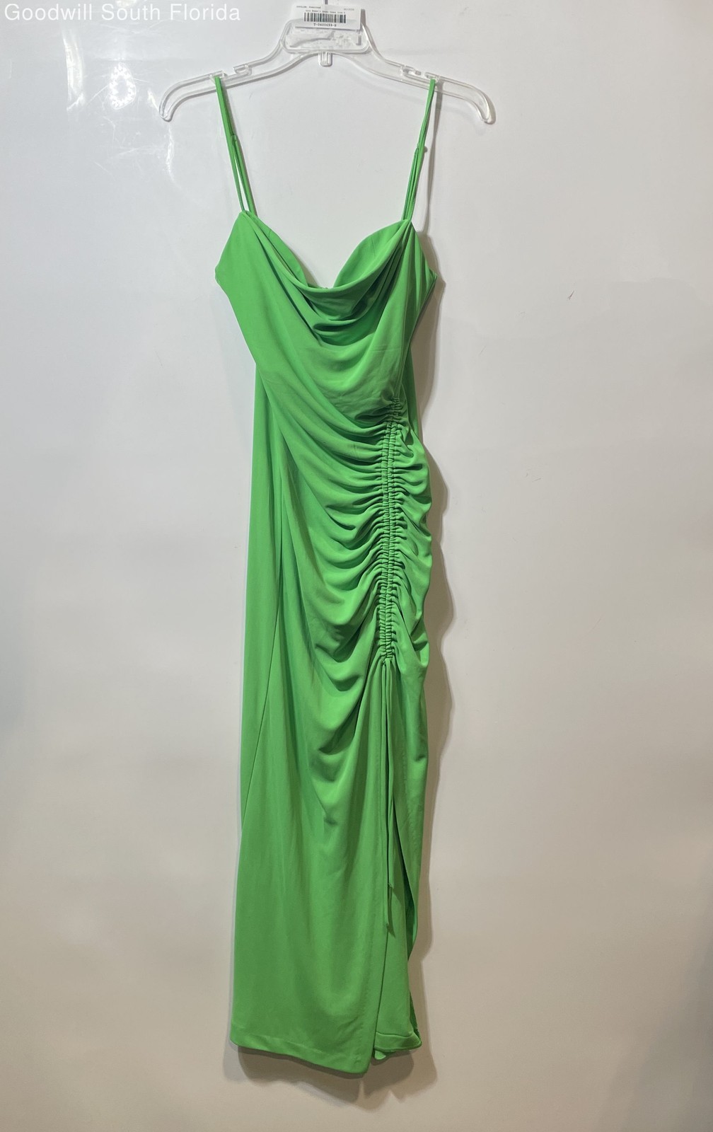 Zara Womens Green Sleeveless Cowl Neck Ruched Back Zip Bodycon Dress Size S