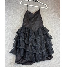 VINTAGE 80s Party Dress Womens 11/12 Black Lace Ruffled Prom Cocktail Whimsigoth