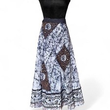 True Vintage Batik Wrap Black Midi Skirt Boho Festival one size