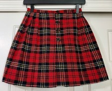 Vintage 1970s Girl  s Girltown Red  Black Plaid Wool Skirt/Kilt
