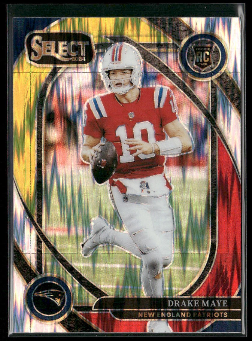 Drake Maye 2024 Panini Select Red & Yellow Prizm Shock #218 RC Patriots