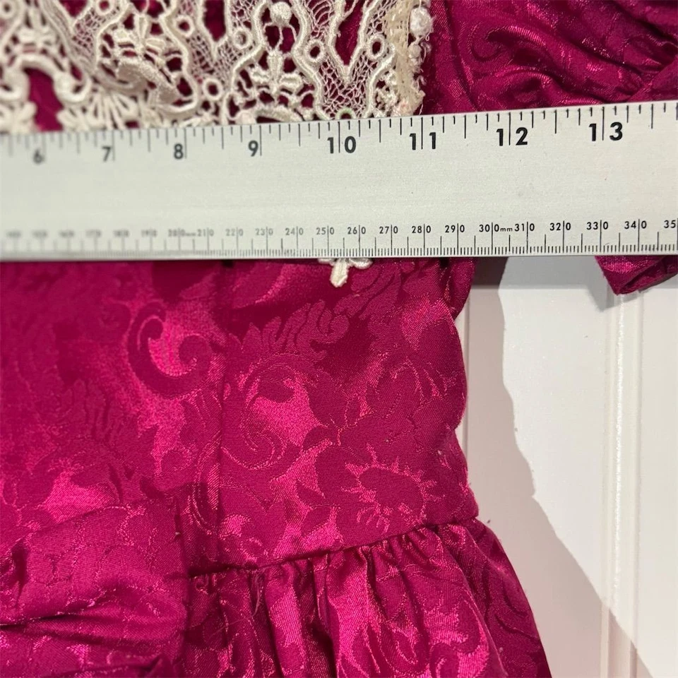 Vintage Jessica McClintock Girls Dress 7 Pink Lace Puff Sleeve Bow Holiday USA - Image 4 of 4