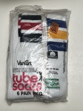 Vtg 80s Van CortStriped Tube Socks 6 Pack Long Over The Calf USA Made Woolworth