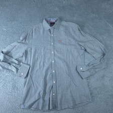 NZA New Zealand Auckland Shirt Mens Large Gray Herringbone Long Sleeve Button Up