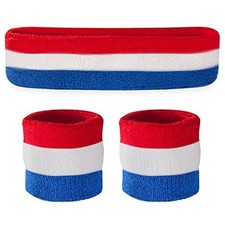Suddora Striped Sweatband Set - 1 Headband and 2 Wristbands Cotton for Sports