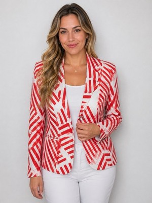 AIRFIELD Antonella Blazer Womens 36 S Red White Abstract Stretch Designer -3300