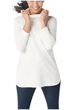 Isaac Mizrahi Live! Essentials Long Sleeve Hi-Low Hem Turtleneck Pearl