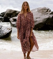 Daughters Of India Dress Size M Kyra Midi Sumac Red Brown Floral Boho Flowy