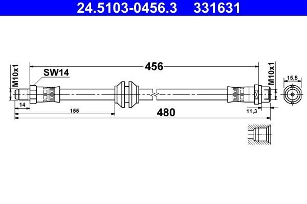 1 X Bremsschlauch ATE 24.5103-0456.3 FüR Mercedes-Benz V-Klasse-image