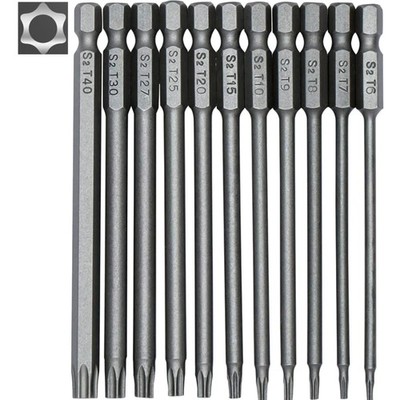 Torx Bit Set, 11 Stück, Magnetisch, 100mm, Hex, T6-T40, Werkzeug, Schrauber