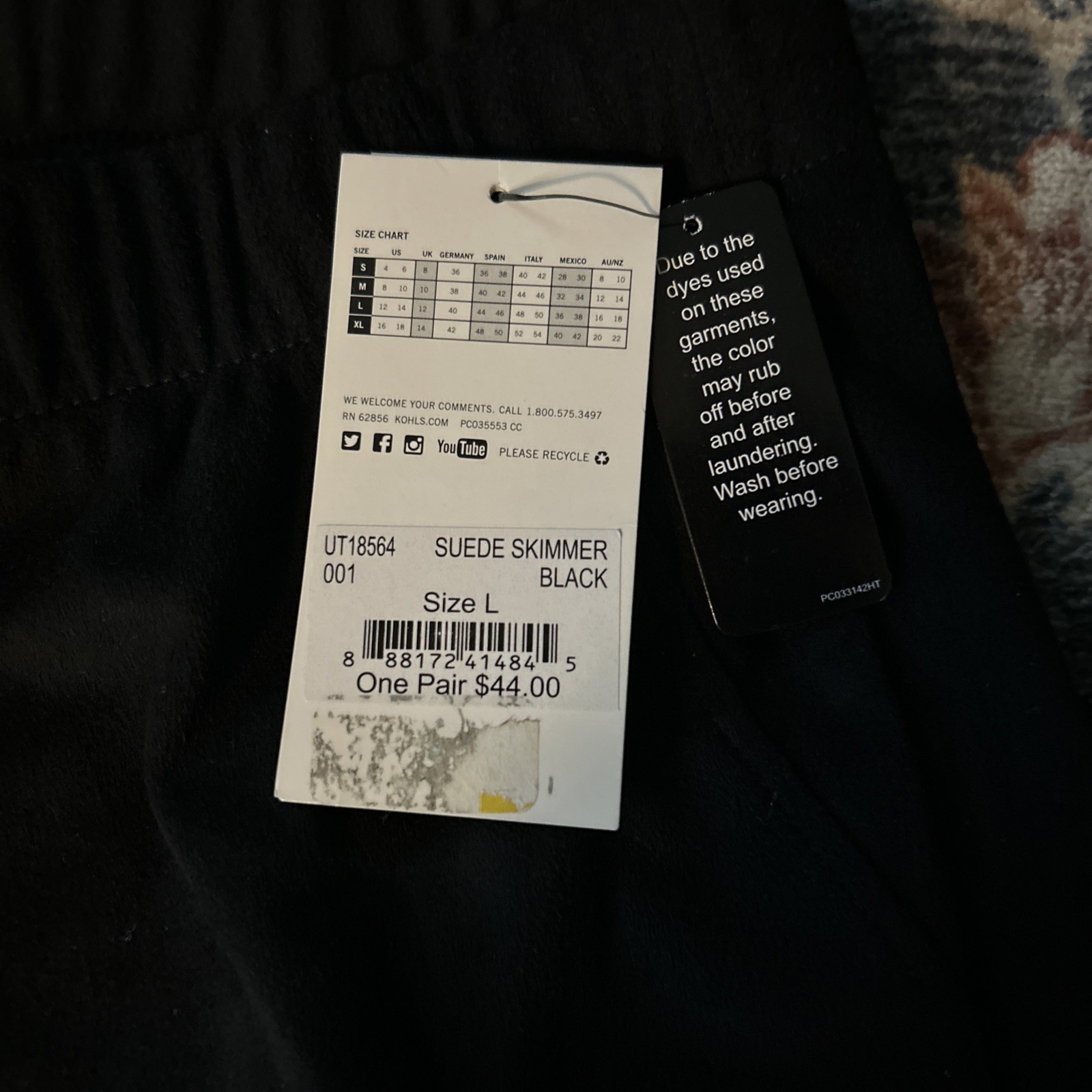 Utopia by HUE Suede Skimmer Black  Leggings Women's Large  NEW