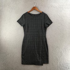 Banana Republic A-Line Plaid Dress Womens 10 Gray Short Sleeve Crew Neck Casual