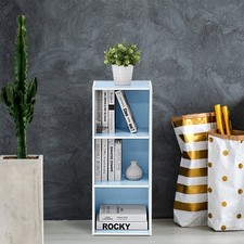 Furinno 11003 3-Tier Open Shelf Bookcase, White/Light Blue