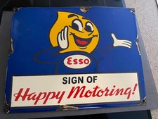 Retro Esso Happy Motoring Garage Forecourt Workshop Enamel Advertisng Sign