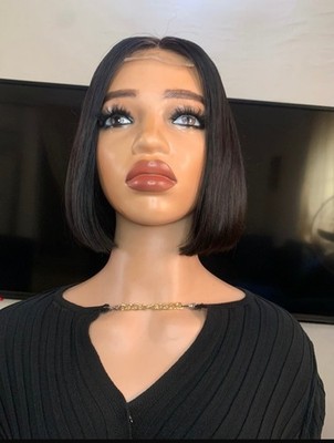 10 Zoll Bob Perücke schwarz gerade stumpf geschnitten Lace Front kurz Bob Wig UK Verkäufer