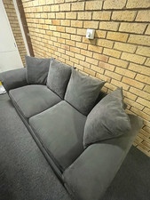 Grey Velvet 3-Seater Sofa with Cushions Modern 84in L x 35in W x 26in H