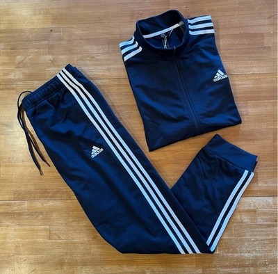 adidas Womens 3 Stripes Tricot Tracksuit Jacket & Pants Set Blue