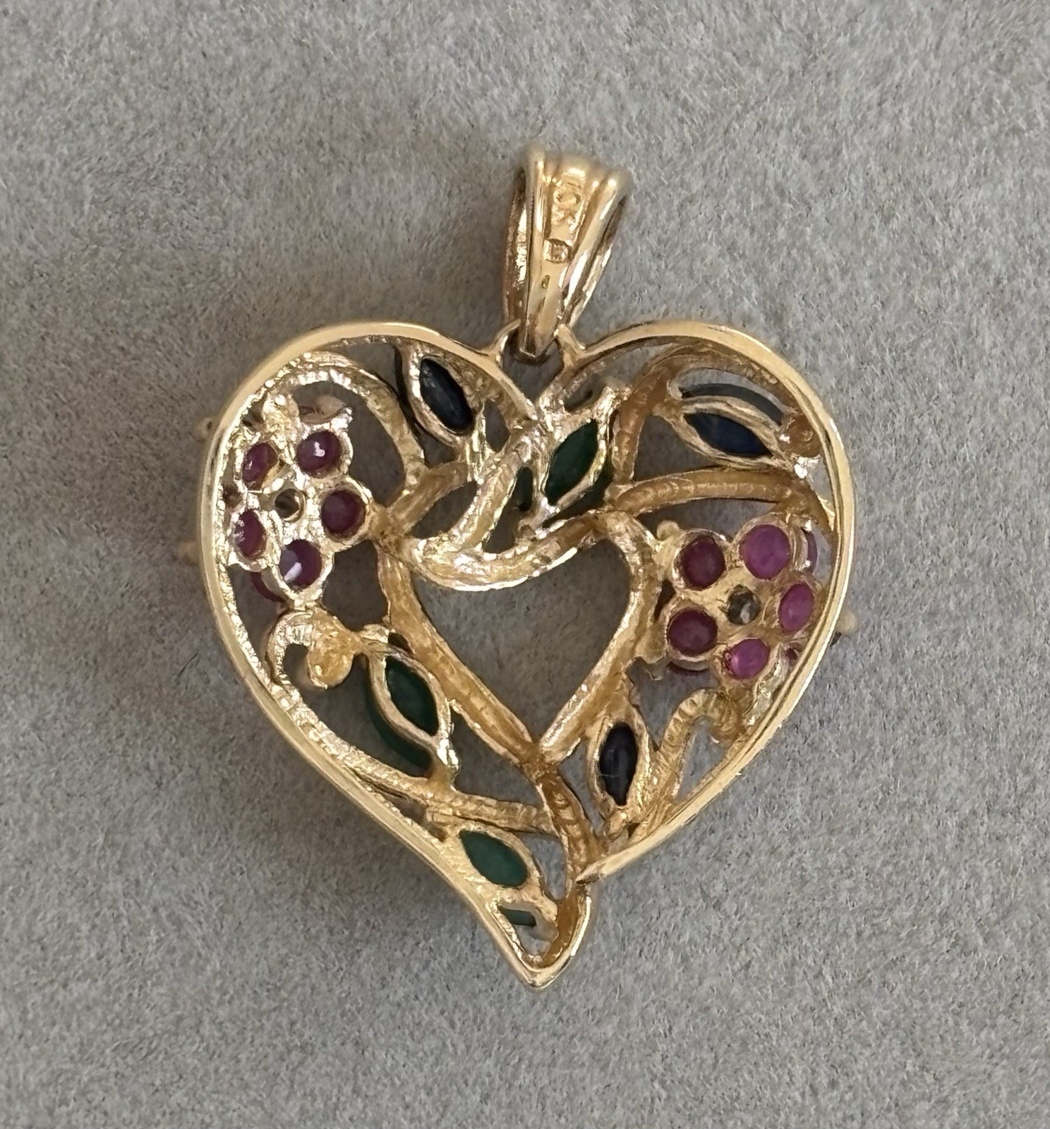 10K Solid Gold Real Ruby Emerald Sapphire Heart S… - image 6