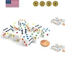 Set of 10 Six Sided D6 16mm Standard Dice White with Multi-Color Pips