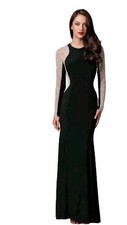 Xscape Black Silver Crystal Beaded Long Sleeve Contour Gown Size 12 