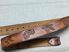 vintage TOOLED buckle belt WESTERN handcrafted 34 leather ANIMALS chipmunk duck