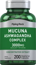 Mucuna Ashwagandha | 3000mg | 200 Capsules | Non-GMO | by Piping Rock