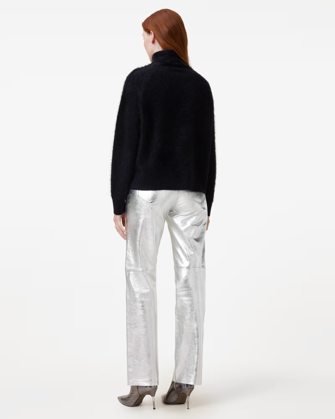 All Saints Saige Foil Metallic Leather Trousers - Silver - RRP £395 image 5