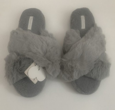 HALLUCI Gray Faux Fur Slip On Slippers Size 9-10 US