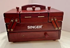 Vintage Singer Sewing Box Accordion Fold Out Wooden Sewing Carry Caddy Organizer