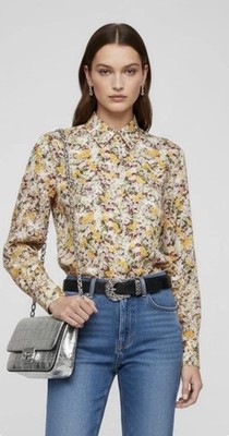 Vtg 70s CACHAREL Shirt 38 France Silky FLORAL Print PREPPY BOHO Button Down S M