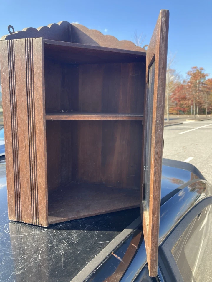 Armário de canto antigo de carvalho para remédios ou joias fazenda vitoriana 20x12x12 - Imagem 2 de 4