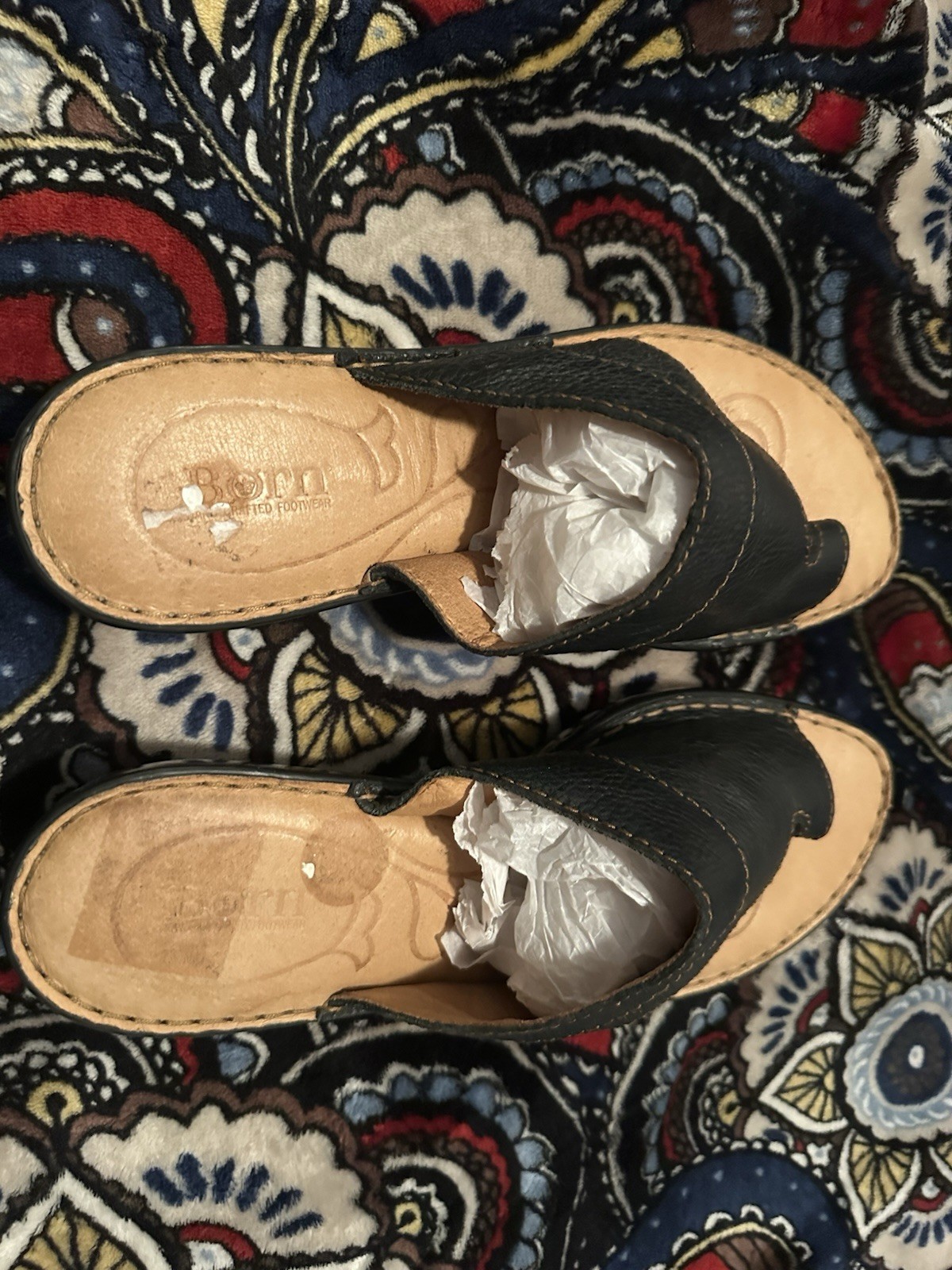 Born toe loop Ring Black sandals leather Size 11 - image 5