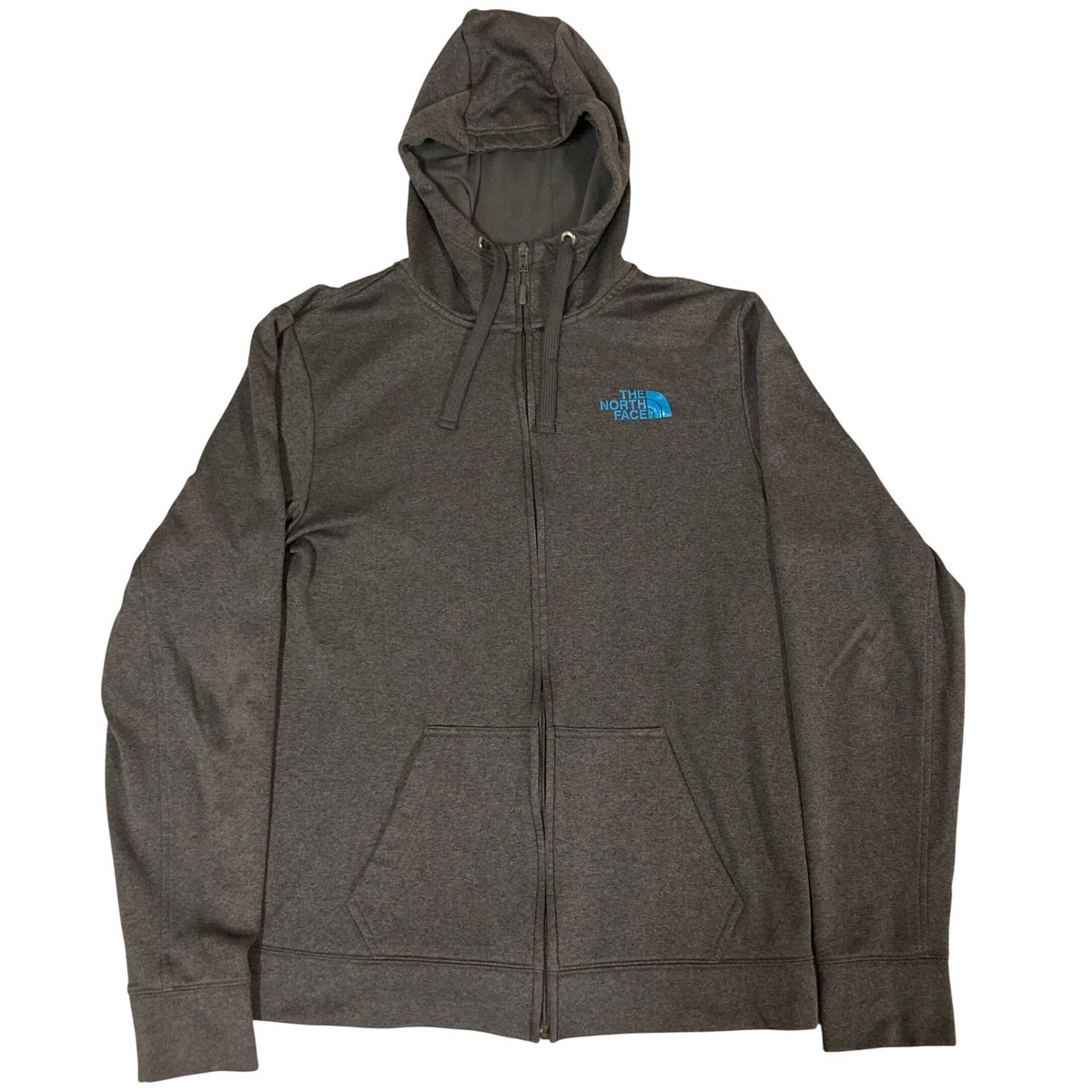 The North Face Mens Full Zip Hoodie Gray Blue Logo Fleece