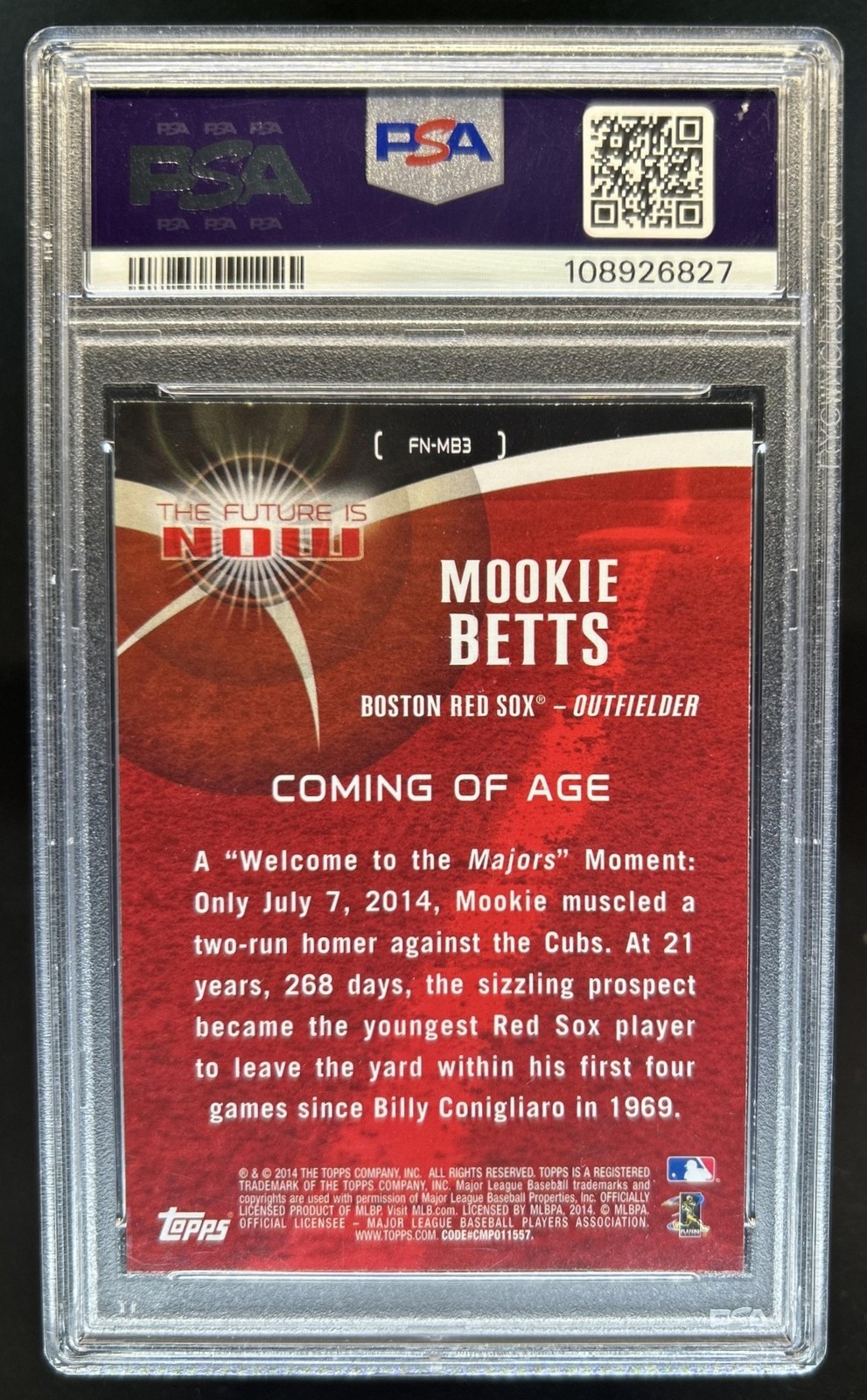 2014 Topps Update Mookie Betts The Future is Now Rookie RC #FN-MB3 Red Sox PSA 8 view 2