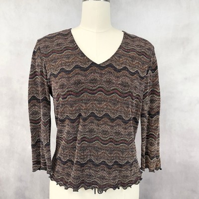 Silvery Moon Womens Knit Top Size XL Y2K Indie Fairy Grunge Psychedelic Metallic