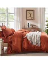 Boho Fringe Rust Orange Comforter  Sheet Set - Bed In A Bag - King