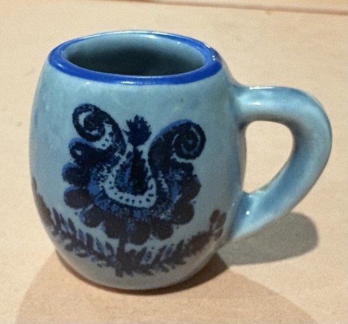 Antiker Miniatur Salzglasur Steinzeug Becher Kobaltblau 1" H x 1,5" B Germany - Bild 1 von 7