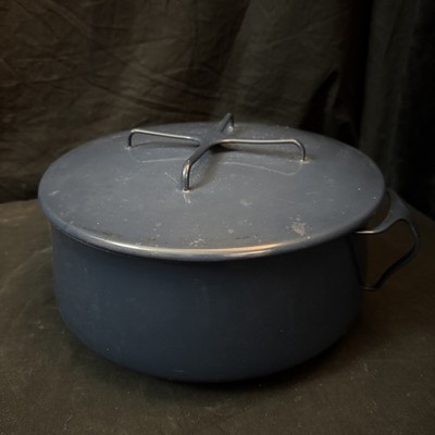 Rare Vintage Dansk Navy Blue Large 12  Enamel Casserole Dish With Trivet Lid