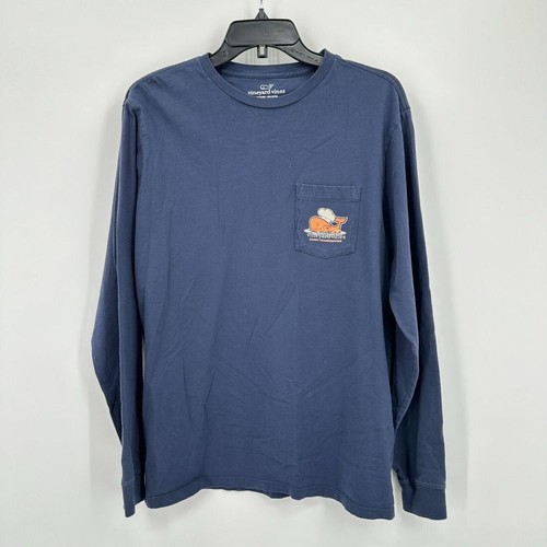 Vineyard Vines Tshirt Mens Medium Blue Orange Happy Thanksgiving Turkey Day - Picture 2 of 8
