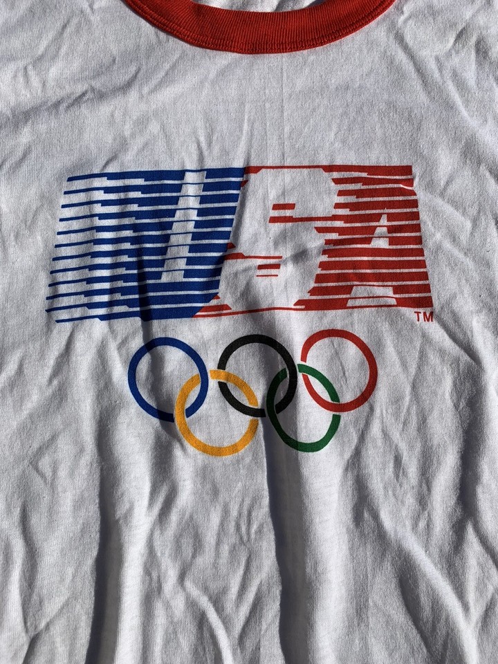 T-shirt Vintage Levi’s Olympic LA 1984 – Blanc Coton/polyester Années 80 Taille M
