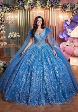 Vizcaya Quinceneara by Morilee Style #: 89507 Detachable Sleeves Bow Sz. 2 Azure