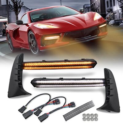 LED Grill Bezel Light Bars DRL Assemblies Carbon Flash For CORVETTE C8 Stingray