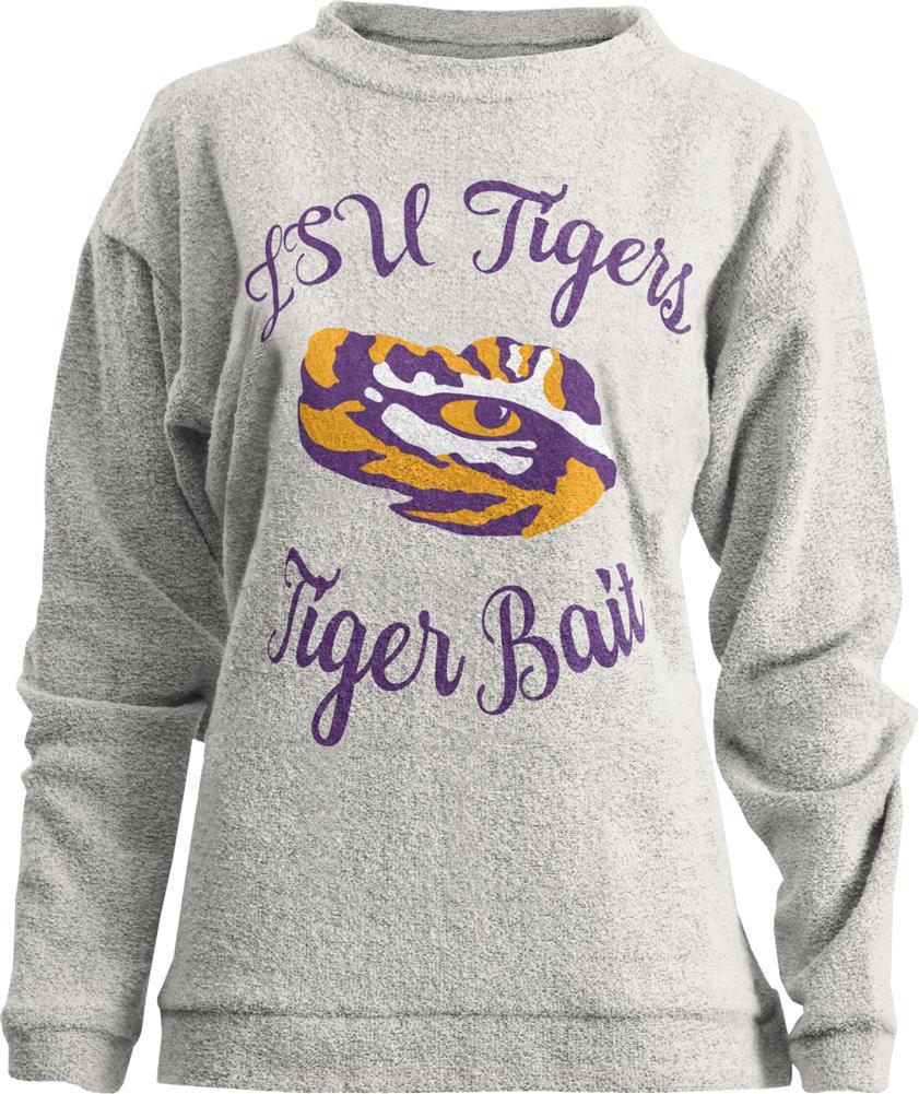 Womens LSU Tigers Louisiana State Sweatshirt Comfy Terry L/S Crew