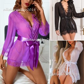 Women Lace Kimono Robe Babydoll Chemise Lingerie Bride Robe for Wedding Party